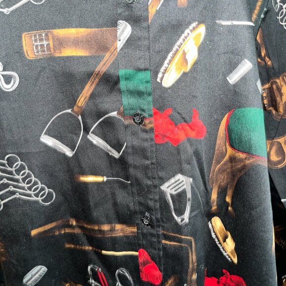VINTAGE LAUREN RALPH LAUREN BLACK EQUESTRIAN PRINT BLOUSE SHIRT TOP  EUC - LARGE - Picture 3 of 12